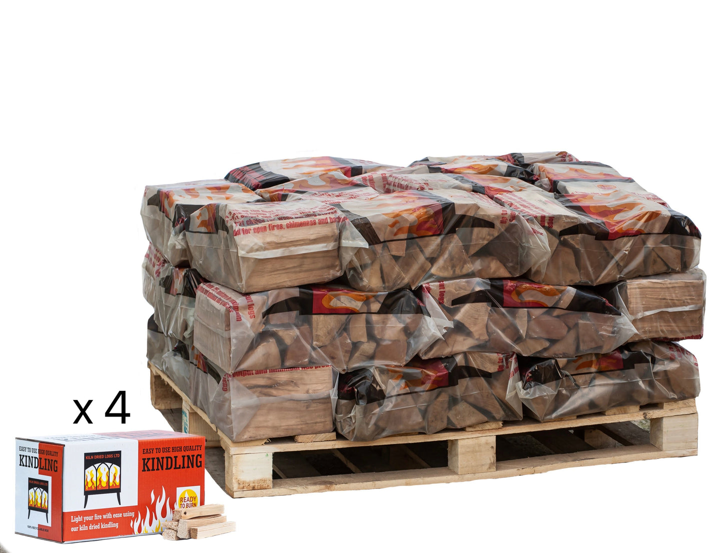 Premium Quality Kiln Dried Hardwood Logs Oak Beech and Hornbeam Pallet of 30 bags with 4 boxes of Kindling