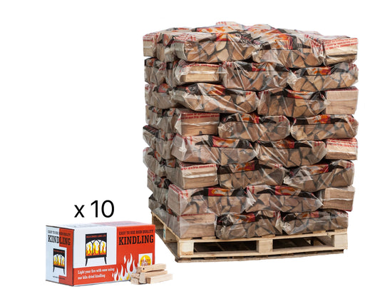 Premium Quality Kiln Dried Hardwood Logs Oak Beech and Hornbeam Pallet of 80 bags with 10 boxes of Kindling