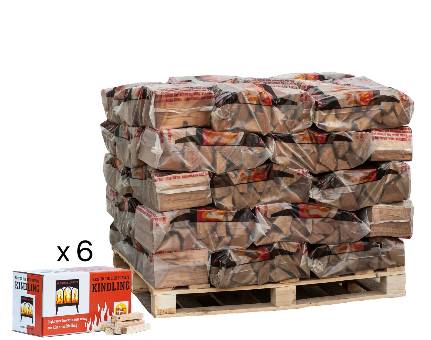 Premium Quality Kiln Dried Hardwood Logs Oak Beech and Hornbeam Pallet of 50 bags with 6 boxes of Kindling